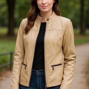 Apt 9 Ivory Faux Leather Moto Jacket